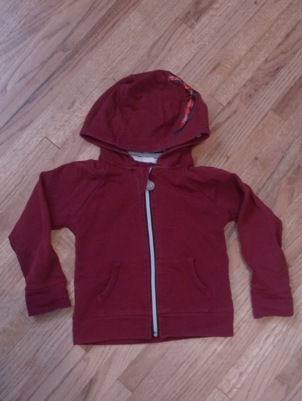 Peekaboo Beans Kids Maroon Zip Hoodie With Dino Print Hood